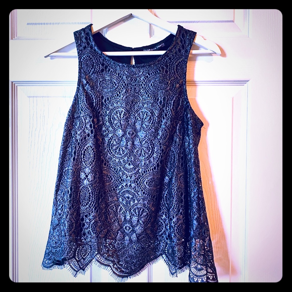 Three Pink Hearts Lace Top NWT